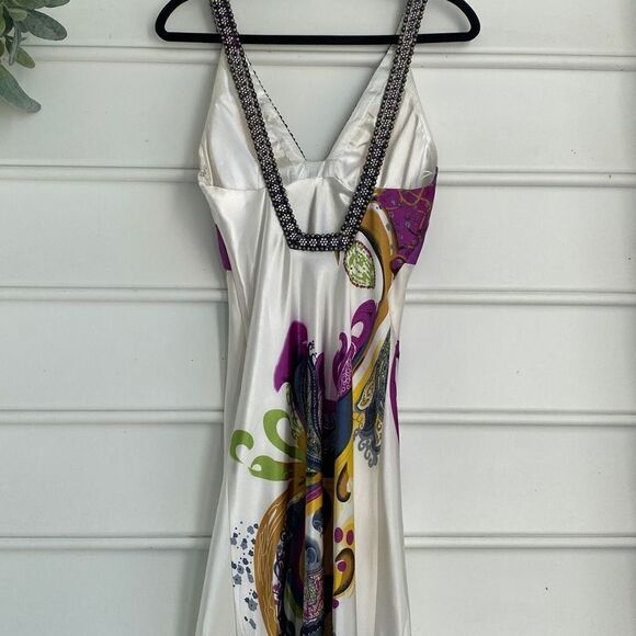 La Femme Prom Evening Full Length Colorful Beaded Plunging Open Back Stunning Ma - Picture 9 of 14